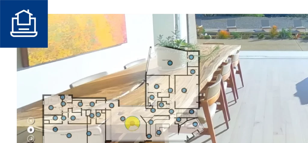 Long wood table with diagram